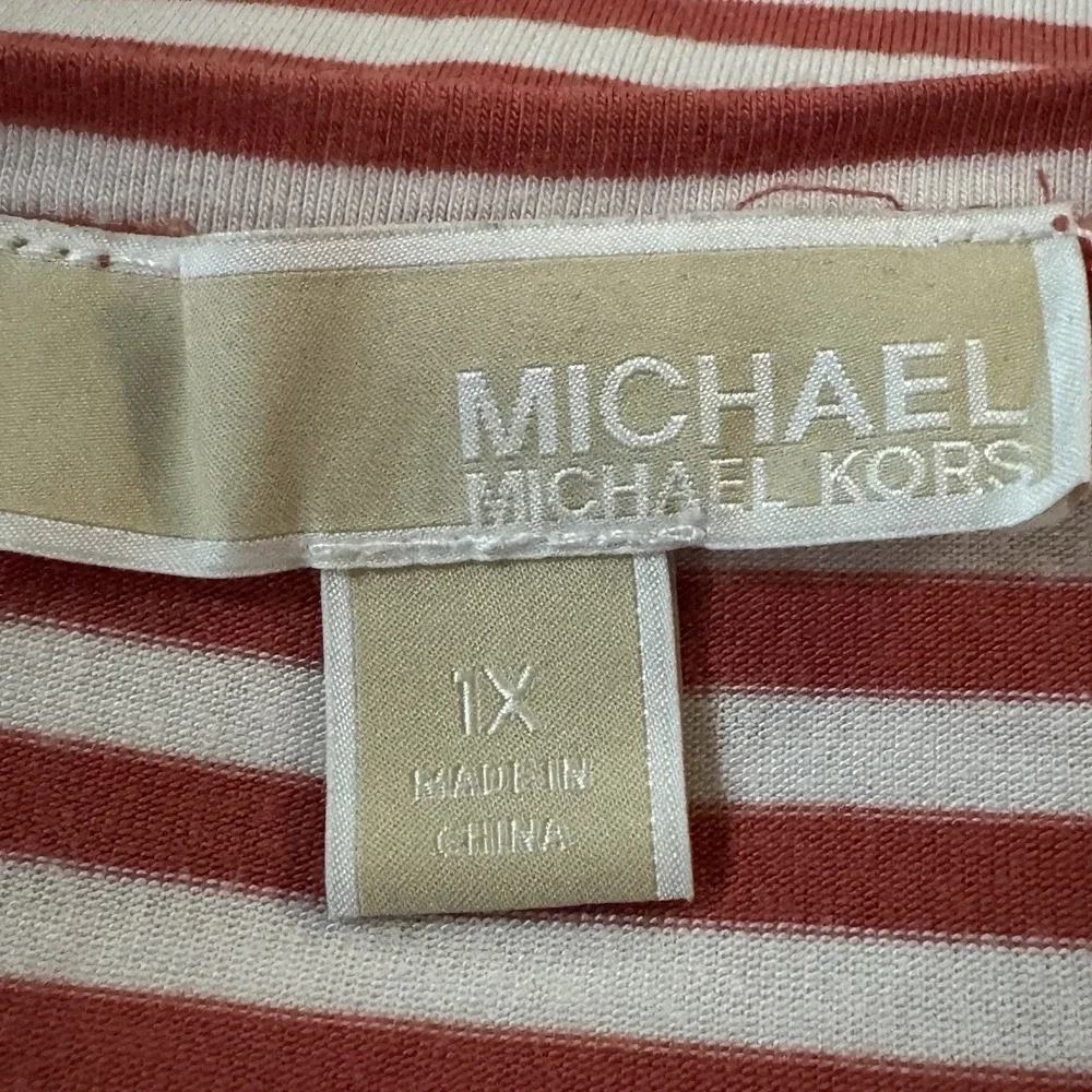 Michael Kors 1X Shirt Top Pink Striped‎ Sleeveless Scoop Neck Stretch Womens